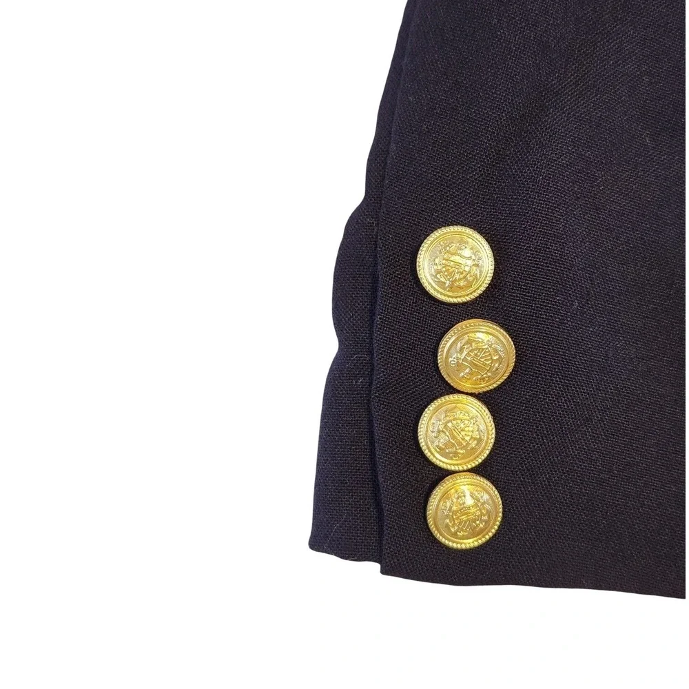 Vintage 90s Lands End 40L Navy Wool Double Breasted Blazer‎ Gold Crest Buttons